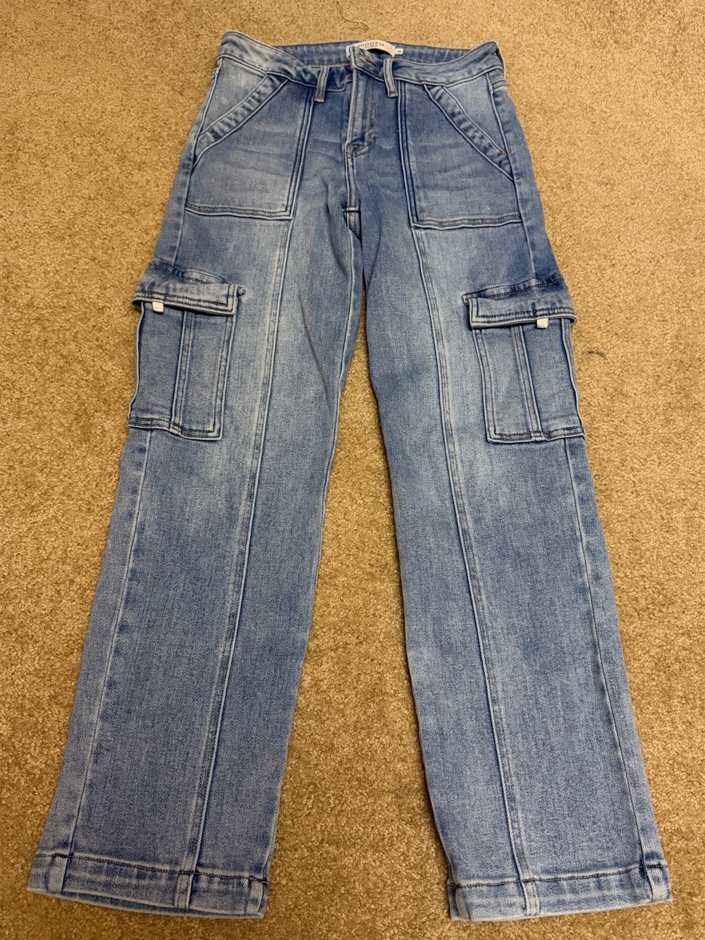 Straight Leg Cargo Jeans in Light Blue for Women